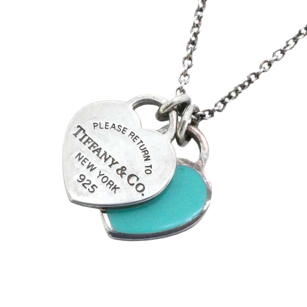 Tiffany CO Double to Heart Necklace Sterling Silver Blue
